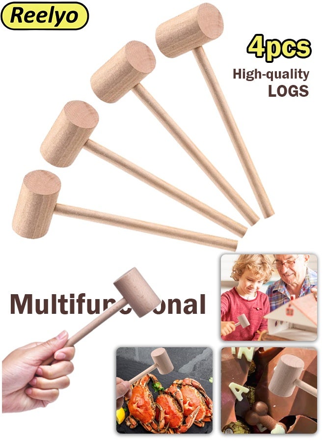 Reelyo Natural Beech Wood Mallet, 4pcs Multi-Purpose Wooden Hammer for Crab Lobster Seafood, Nuts Cracking, Breakable Chocolate Heart, Kids DIY Crafts, Montessori Toy, Party Game Prop, Kitchen Tool,  Chocolate Surprise Gifts, DIY Crafts & Home Kitchen Use for Home & Restaurant - Image 1