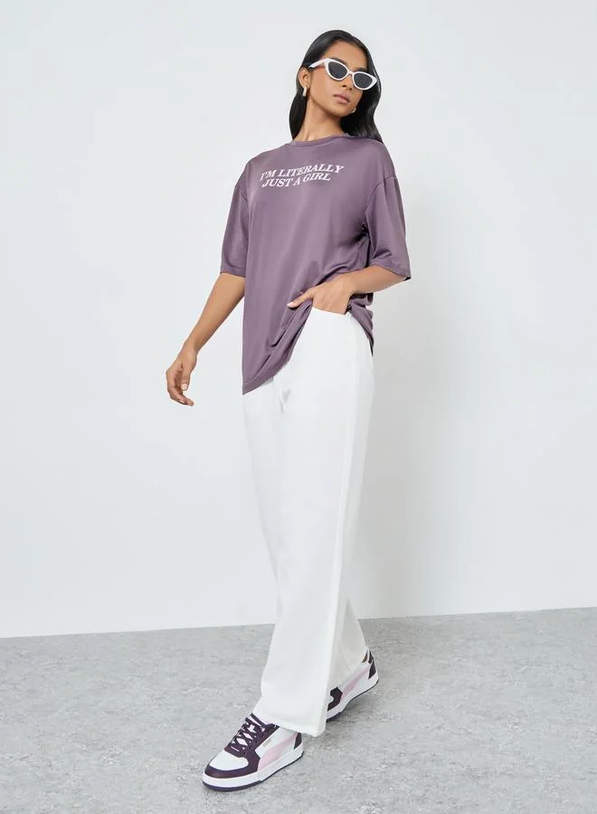 Take Two Take Two Purple Slogan Print Oversized T-Shirt