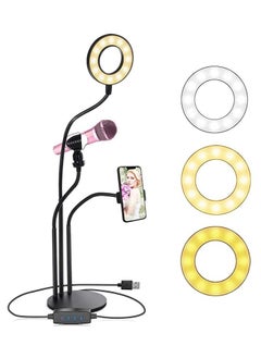 3 in 1 Professional Live Stream Kit with Small USB Ring Light Mic Holder CellPhone Web Cam Holder Premium Stand For Makeup Video Shoots Live Video Calling And More