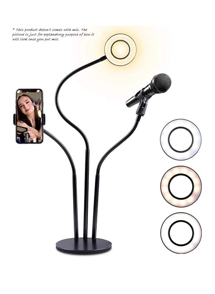 Generic - 3 in 1 Professional Live Stream Kit with Small USB Ring Light Mic Holder CellPhone Web Cam Holder Premium Stand For Makeup Video Shoots Live Video Calling And More - Image 1