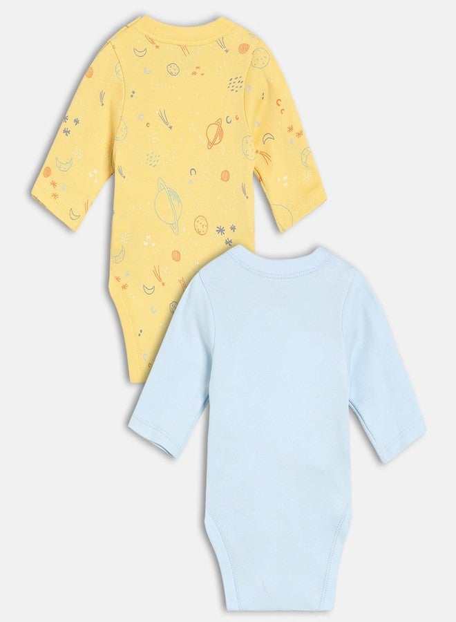 miniklub Baby Boys Front Open Full Sleeves Knitted Cotton Body Suit, Pack of 2, Yellow/Blue (EB) - Image 2