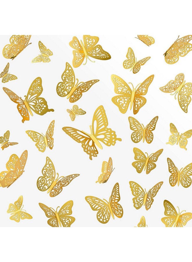 OIG Brands 48 Pcs 3D Gold Wall Decor Butterfly Set I 4 Styles 3 Size Butterfly Decorations I Wedding Decor & Birthday Decorations Wall Decor Aesthetic I Boys & Girls Room Decor Gold Wall Decor Butterfly Stickers - Image 1