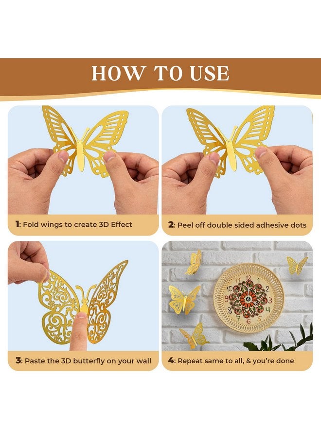OIG Brands 48 Pcs 3D Gold Wall Decor Butterfly Set I 4 Styles 3 Size Butterfly Decorations I Wedding Decor & Birthday Decorations Wall Decor Aesthetic I Boys & Girls Room Decor Gold Wall Decor Butterfly Stickers - Image 2
