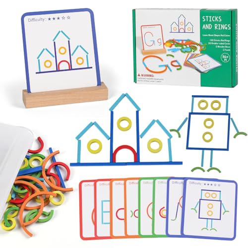 ISMETACU Montessori STEM Puzzle Toy for Kids Ages 36 Wooden Educational Manipulative for Fine Motor Skills Shape Color Matching Creative Building Activity Set for Preschool Kindergarten - Image 1