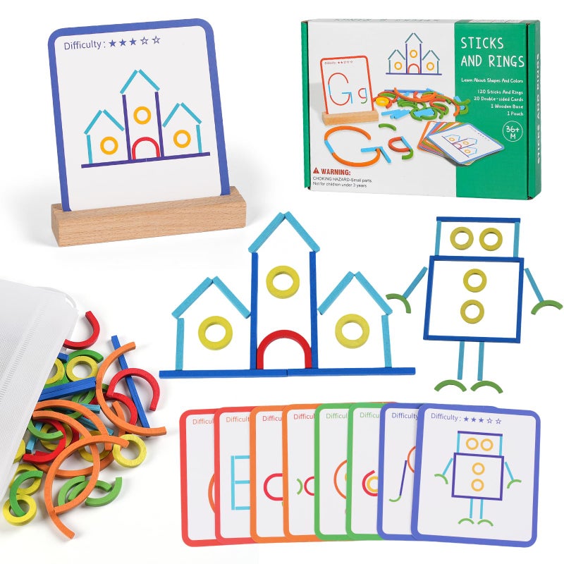 ISMETACU Montessori STEM Puzzle Toy for Kids Ages 36 Wooden Educational Manipulative for Fine Motor Skills Shape Color Matching Creative Building Activity Set for Preschool Kindergarten - Image 3
