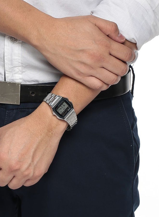 Water Resistant Digital Watch A158WA-1, Vintage Chronograph Alarm Quartz Watch With Stainless Steel Band 33mm - Image 3