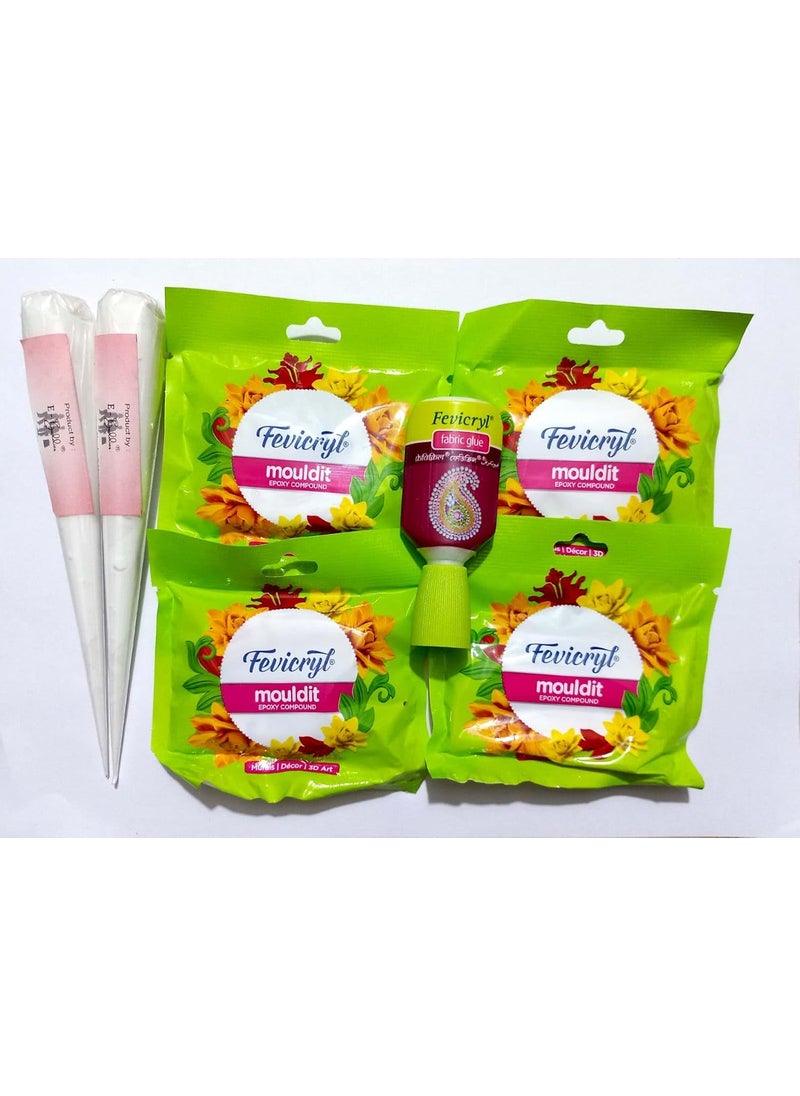 E Shopping E Shopping 2pc Ceramic Cone,Fevicryl Mould it Clay 4pk of 50gm Each, Fevicryl Fabric Glue 20ml for Clay Modelling,Art & Craft,Lippan Art,Madhubani Art for Artist and Beginners  - Image 1