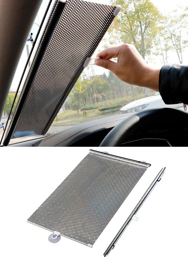 Car Windshield Sunshade Front Windshield Reflective Sunshade Retractable Windshield Sun Shade  Sun Heat Protection  Block Uv Rays Keep Vehicle Cooler (Silvery) - Image 1
