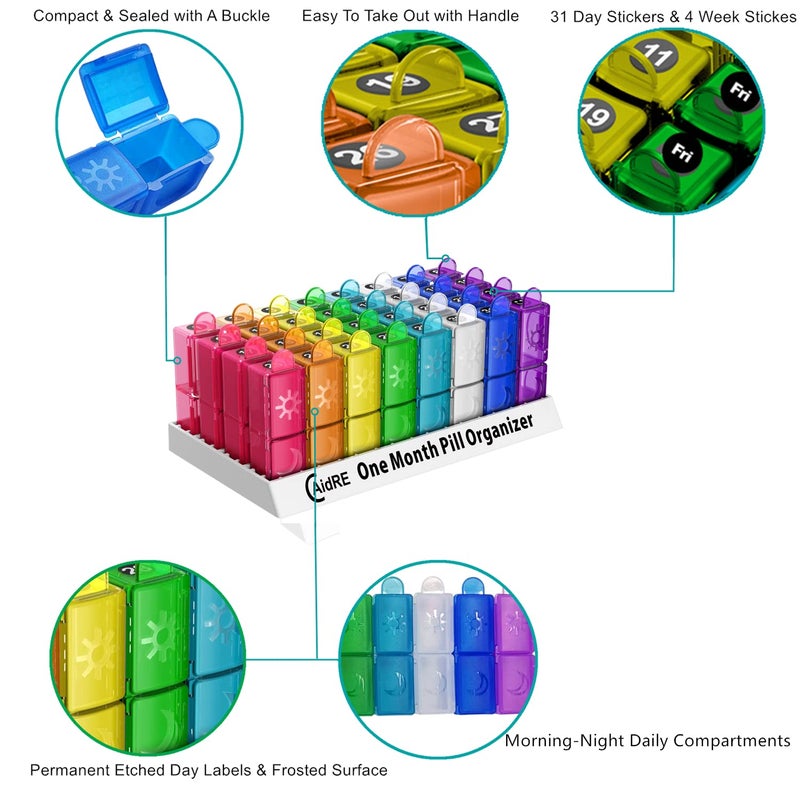 CAidRE Monthly Pill Organizer, CAidRE 30 Day Pill Organizer 2 Times a Day, One Month Pill Box Organizer AM PM, Weekly Pill Holder for Fish Oil, Vitamins, Supplements - Image 4
