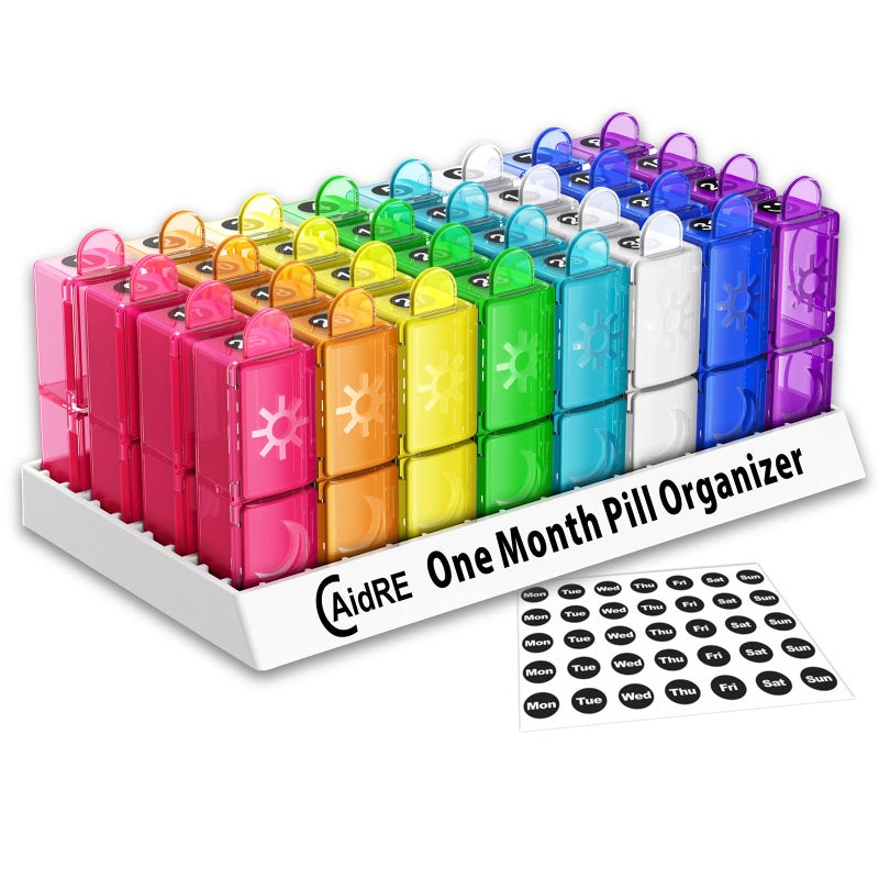 CAidRE Monthly Pill Organizer, CAidRE 30 Day Pill Organizer 2 Times a Day, One Month Pill Box Organizer AM PM, Weekly Pill Holder for Fish Oil, Vitamins, Supplements - Image 1