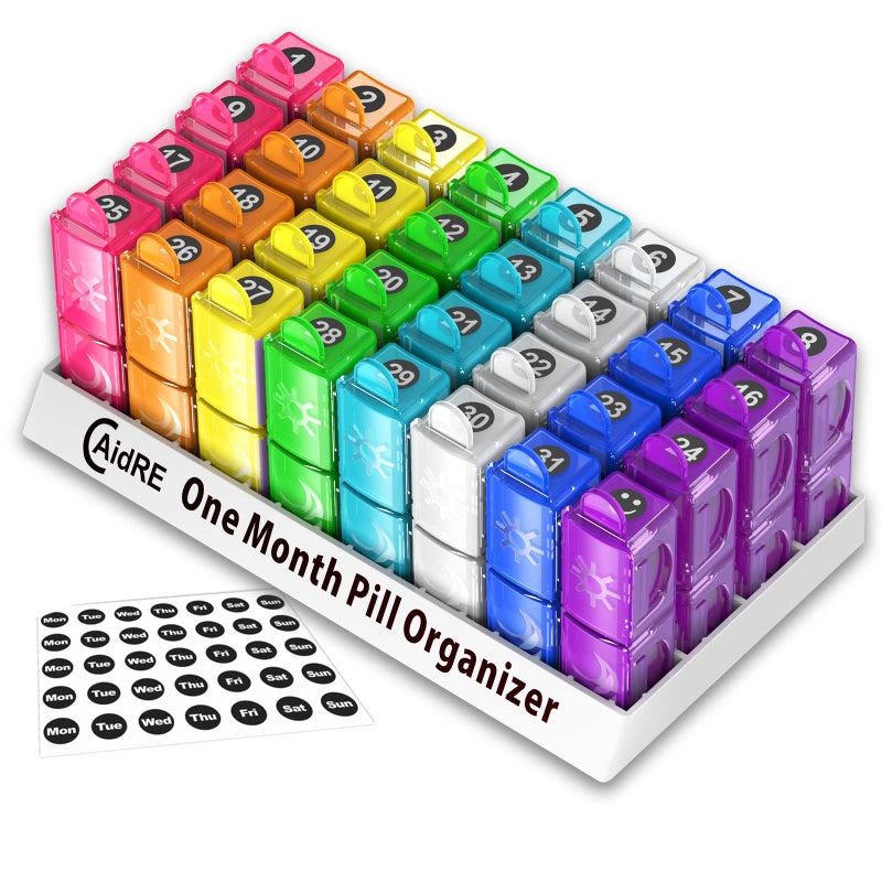 CAidRE Monthly Pill Organizer, CAidRE 30 Day Pill Organizer 2 Times a Day, One Month Pill Box Organizer AM PM, Weekly Pill Holder for Fish Oil, Vitamins, Supplements - Image 2
