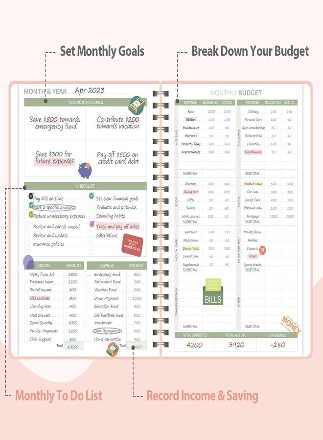 VALOME Budget Planner - Monthly Budget Book with Expense Tracker Notebook, Undated Bill Organizer & Finance Planner to Take Control of Your Money, Account Book to Manage Your Finances (Pink) - Image 4