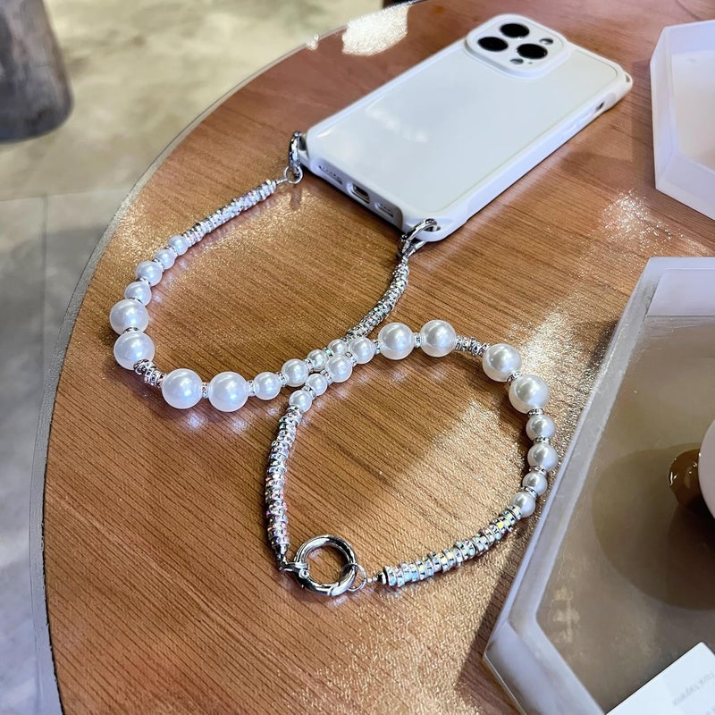 PANDACAMEL Compatible with iPhone 16 Pro Max Case, Pearl Phone Wrist Strap with White Case, Cellphone Strap, Durable, Thick, Charm Wrist Lanyard for Women, Teens, Girls - Image 1