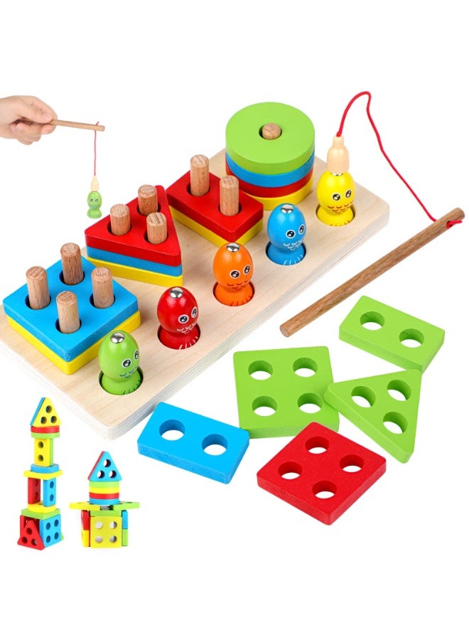 حديقة الألعاب لعبة صيد مغناطيسية 2 في 1 مع فارز أشكال لعبة خشبية تعليمية للأطفال الصغار طقم لعب تعلم إبداعي للأولاد والبنات تطوير المهارات الحركية الدقيقة عالية الجودة هدية عيد ميلاد مذهلة ومفيدة للأطفال - Image 1