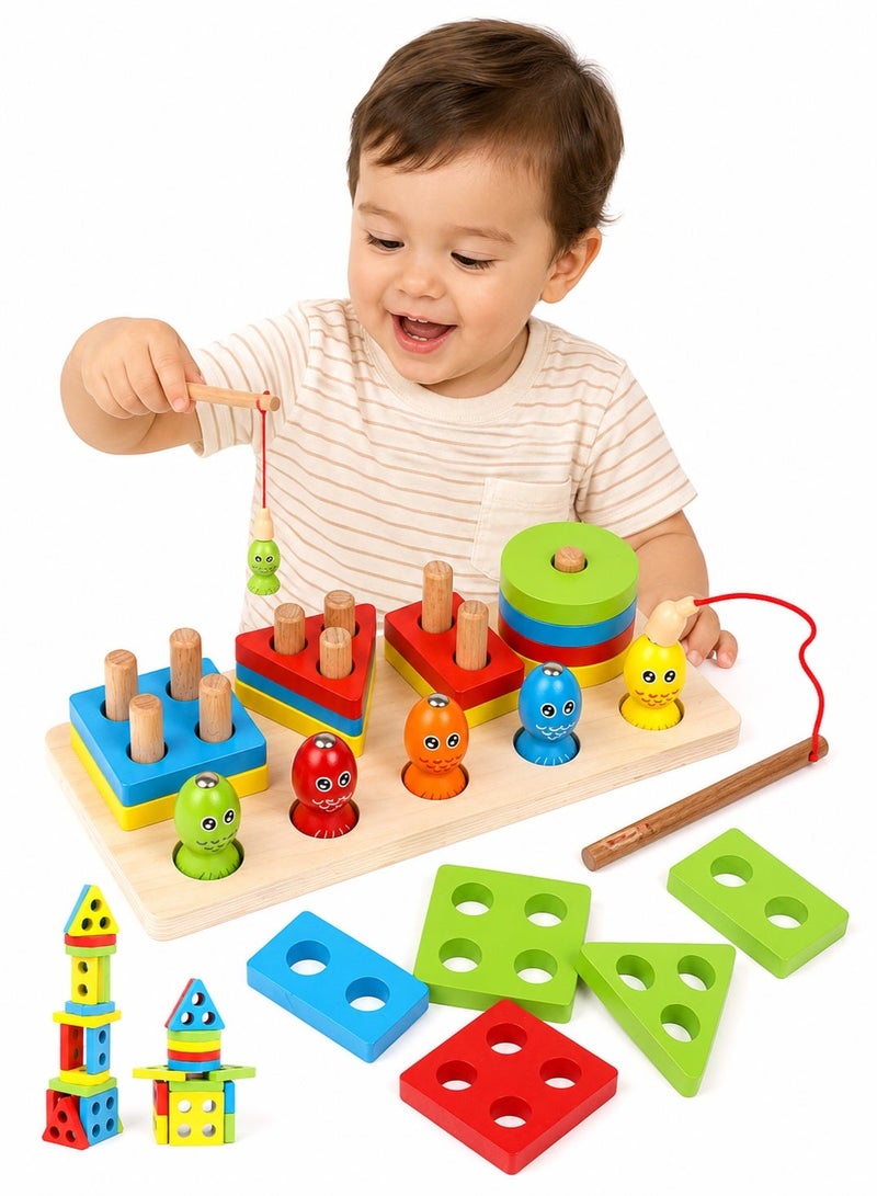 TOY GARDEN 2-in-1 Magnetic Fishing Game with Shape Sorter Educational Wooden Toy for Toddlers Creative Learning Playset for Boys and Girls High Quality Fine Motor Skills Development Birthday Gift for Kids - Image 2