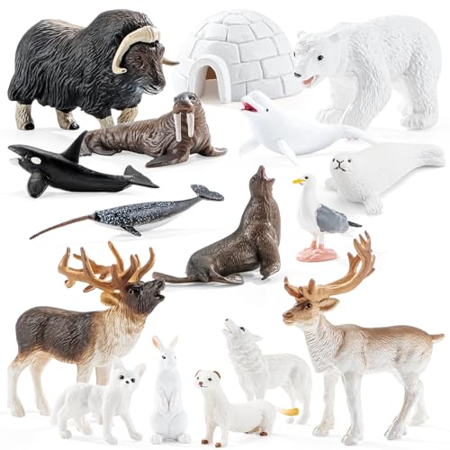 THINKBAY 16PCS Mini Arctic Animals Figurines Toys Winter Polar Animals Toys for Kids Include Polar Bear Caribou Orca Wolf Figurines Cake Toppers Birthday Gifts for Preschool Kids - Image 1