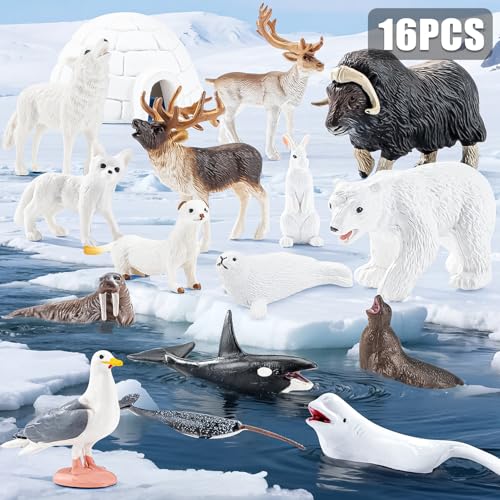 THINKBAY 16PCS Mini Arctic Animals Figurines Toys Winter Polar Animals Toys for Kids Include Polar Bear Caribou Orca Wolf Figurines Cake Toppers Birthday Gifts for Preschool Kids - Image 5