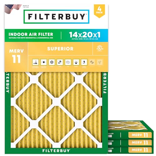 Filterbuy 14x20x1 Air Filter MERV 11 Superior Pet Allergy Defense 4Pack Electrostatic Pleated HVAC AC Furnace Filters Replacement Made in USA Actual Size 1350 x 1950 x 075 - Image 1