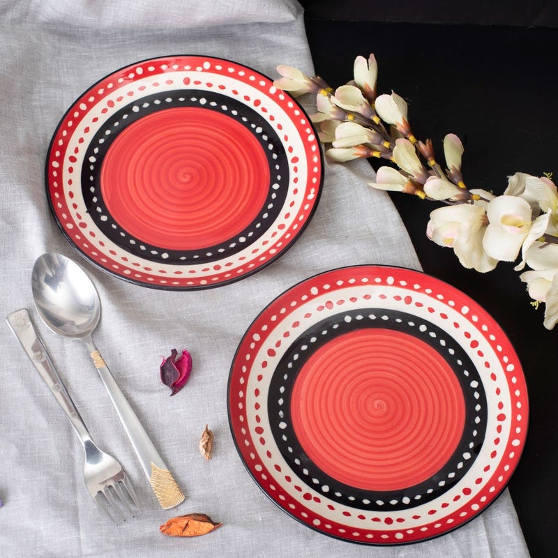 Caffeine Ceramic Handmade Stoneware Red Dotted Quarter Plate 7”(Set of 2 Dishwasher & Microwave Safe) - Image 3