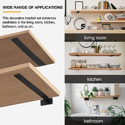 HITOMEN Heavy Duty Floating Shelf Brackets, 12-Inch (1/5'' Thick) Hidden Shelves Hardware, Iron L Brackets, Rustic Industrial Black Metal Wall Shelving Supports, 4 Pack - Image 5