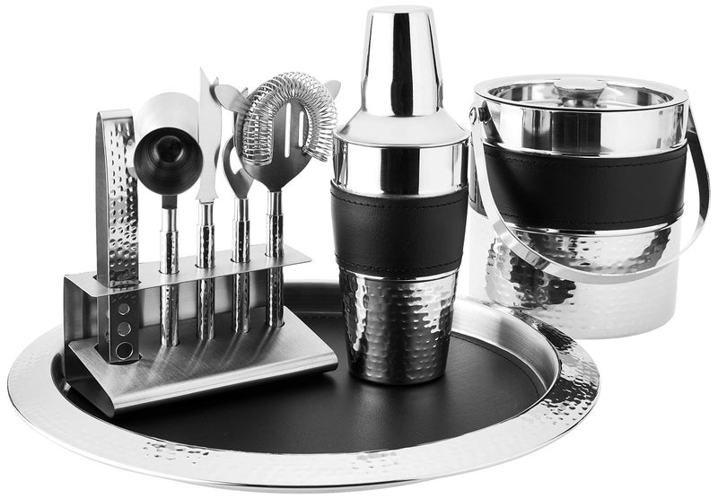 Godinger Godinger 9 Piece Leather Barware Set Black 