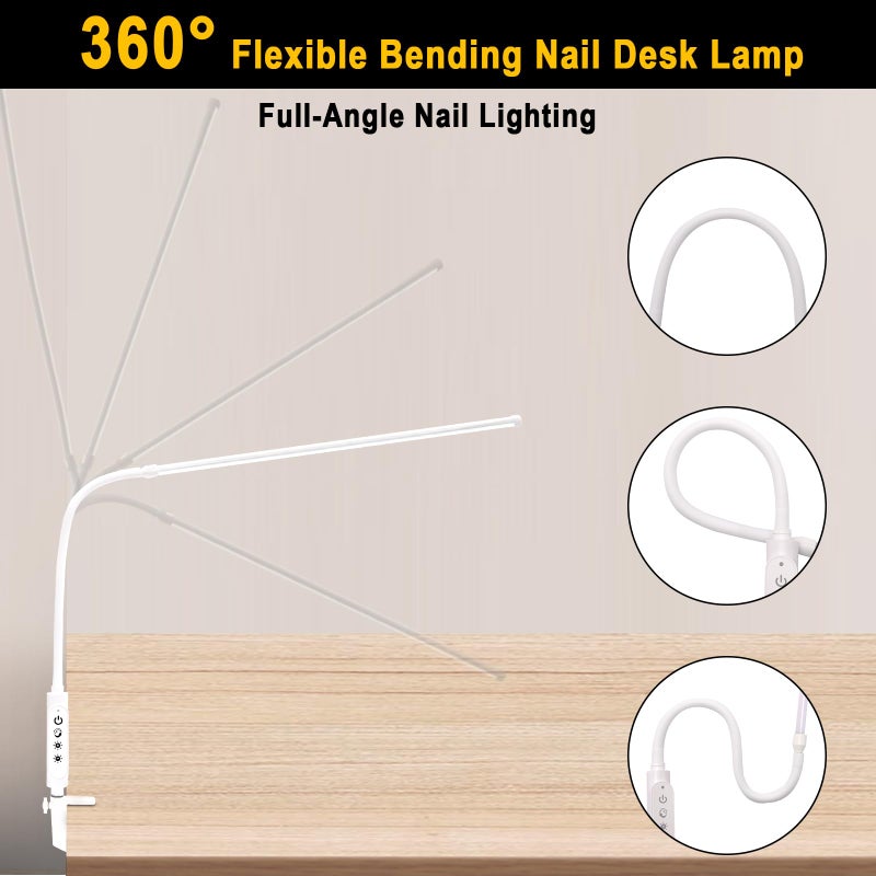 CGBE Nail Light for Desk: 360Â° Adjustable Nail Lamp for Desk with 3 Color Modes 5 Brightness, 23.6-Inch Led Desk Lamp for Salon Manicurist Tattoo Crafts Sewing Work Reading Game - Image 4