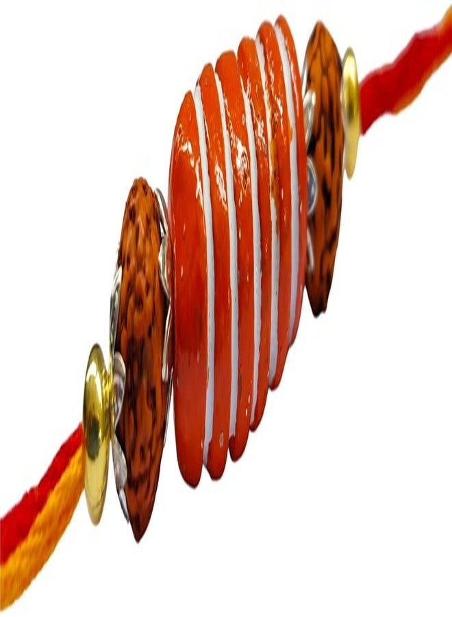 KRISHNA Rakhi Fancy Orange Color Clay Ovel Shape Beads with Original 5 Mukhi Rudraksha Rakhi with Environment Friendly for Rakshabandhan for Men and Boys - Image 2