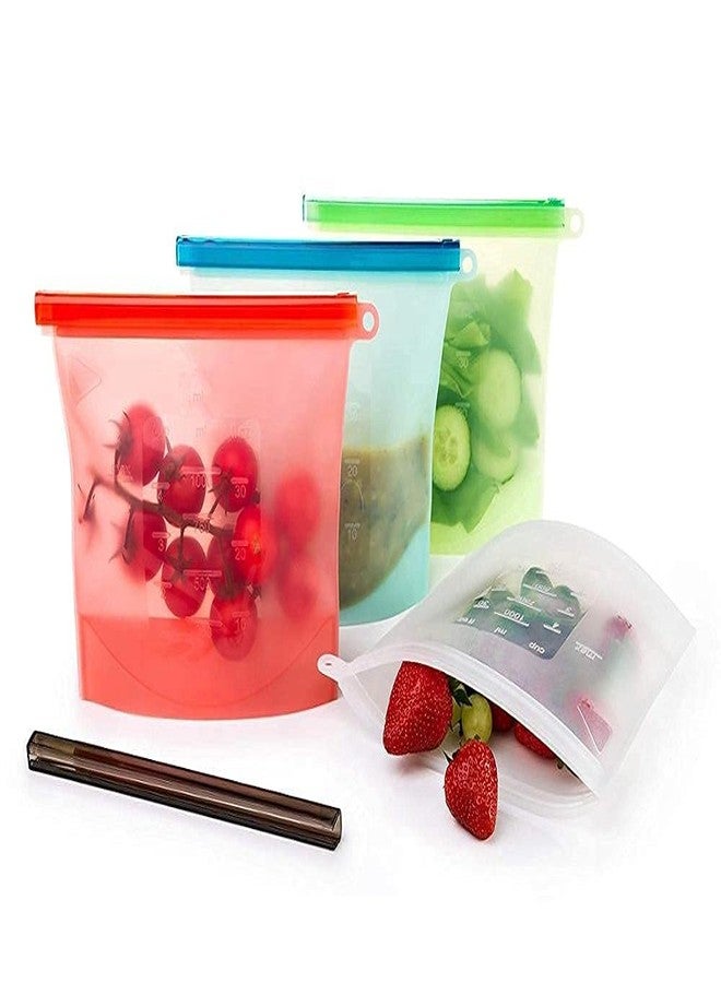 NGEL 1000ml Reusable Silicone Food Bag/ Leak Proof Zip Lock Bags/ Transparent Food Storage Bag-(Multicolor) (6)