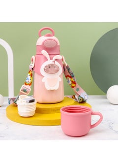 Generic Portable Cartoon Deer Vacuum 316 Stainless Steel Water Cup With Straw Childrens Insulated Cup Student Deer Antler Pop-Up Cup Pink Rabbit 