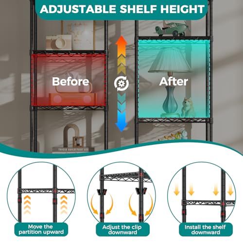 SINGAYE 5 Small Shelf Storage Wire Shelves Closet Bathroom Organizers Metal Pantry Kitchen Garage Shelving Unit Laundry Room Organization Home Narrow Rack Net Basket with Wheels Black - Image 4