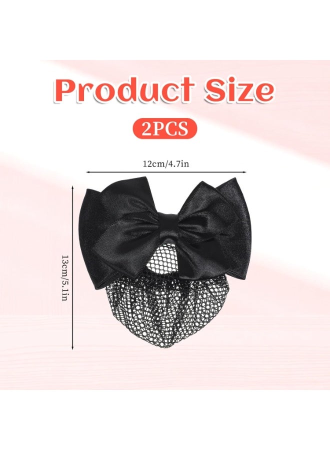 قطعتان من شبكة شعر سنود، غطاء كعكة شعر للنساء، شبكة شعر من الساتان، مشبك شعر فرنسي، شريط، زهرة، إكسسوارات شعر للنساء المضيفات والبنوك والفنادق وموظفات المطاعم (أسود) - Image 5