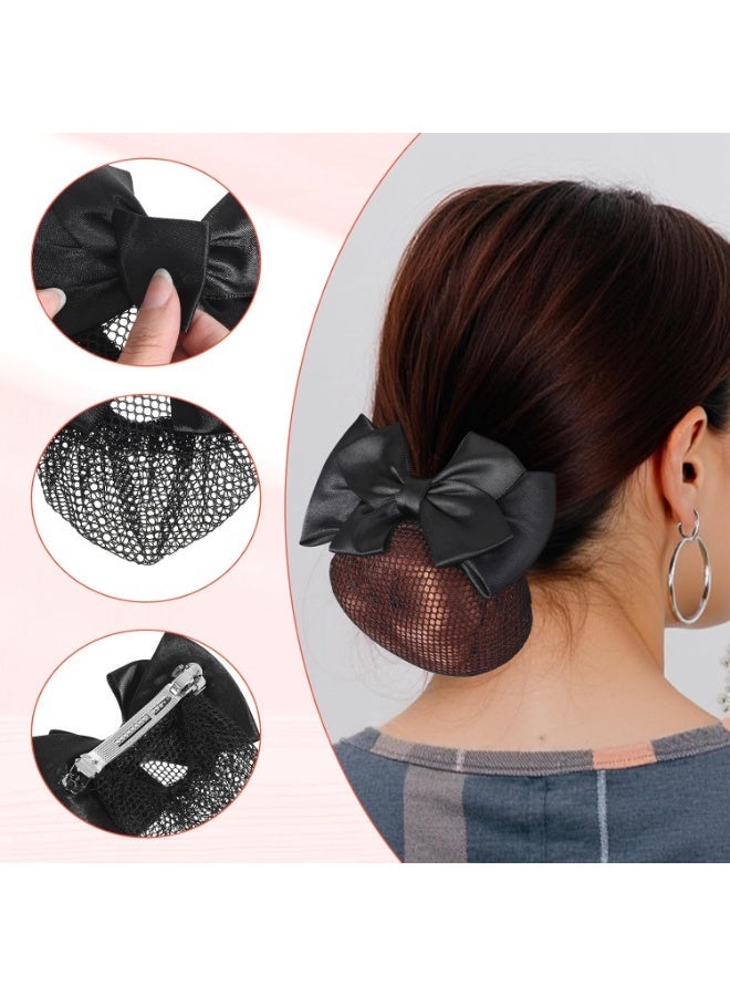 قطعتان من شبكة شعر سنود، غطاء كعكة شعر للنساء، شبكة شعر من الساتان، مشبك شعر فرنسي، شريط، زهرة، إكسسوارات شعر للنساء المضيفات والبنوك والفنادق وموظفات المطاعم (أسود) - Image 3