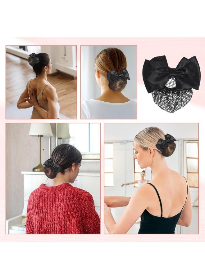 قطعتان من شبكة شعر سنود، غطاء كعكة شعر للنساء، شبكة شعر من الساتان، مشبك شعر فرنسي، شريط، زهرة، إكسسوارات شعر للنساء المضيفات والبنوك والفنادق وموظفات المطاعم (أسود) - Image 4