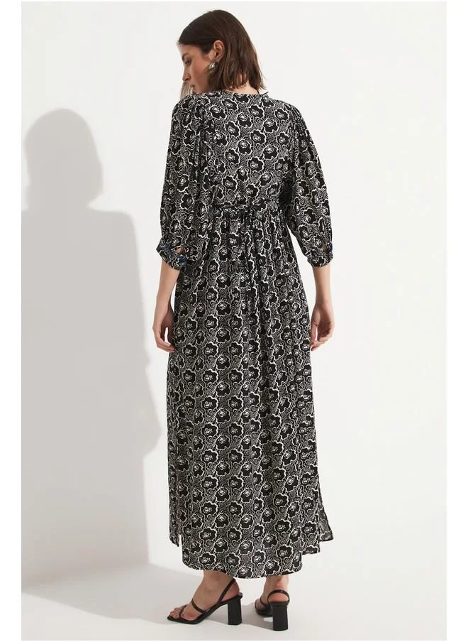 JUNE June Patterned Viscose Dress Black