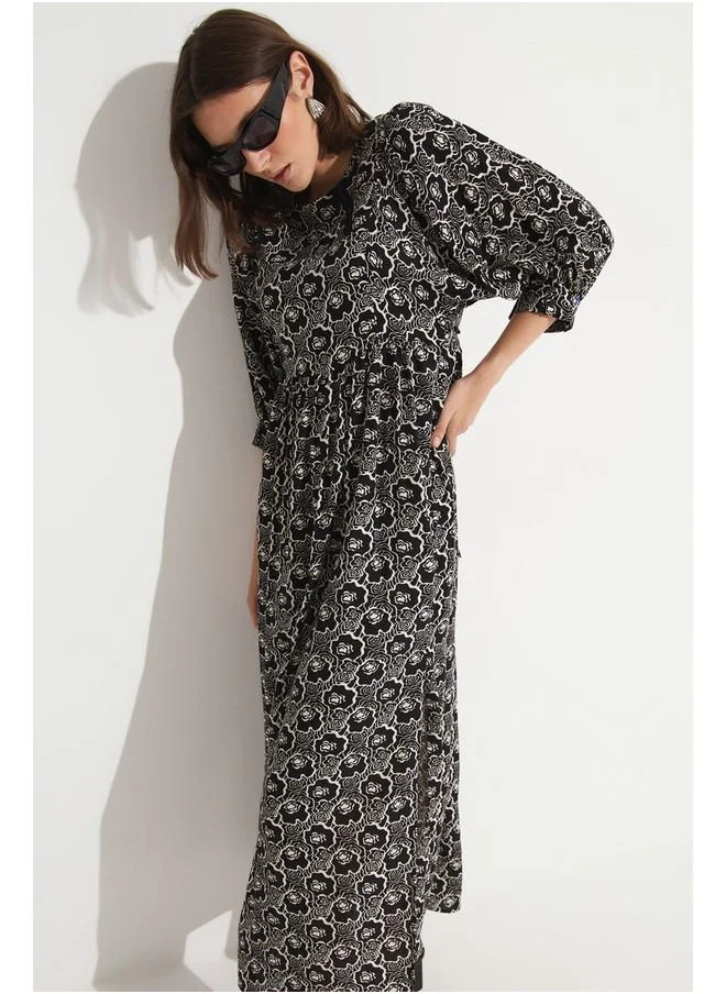 JUNE June Patterned Viscose Dress Black
