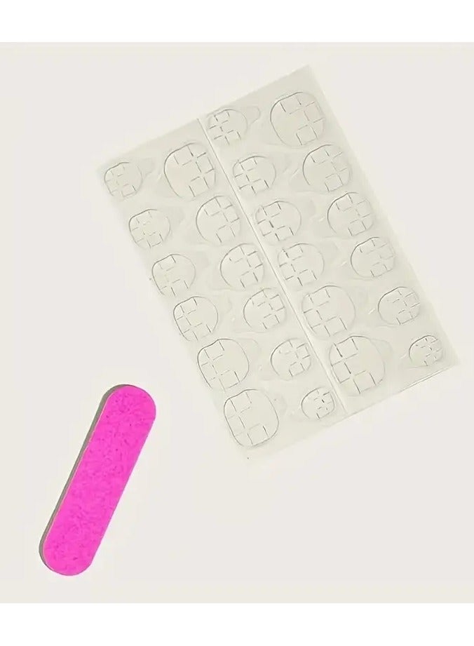 ORiTi 24 قطعة أظافر مزيفة بأسلوب مينيماليستي، أظافر فرنسية بيضاء مزينة بقلب لطيف، أظافر مربعة متوسطة لامعة للنساء والفتيات للاستخدام اليومي - Image 2