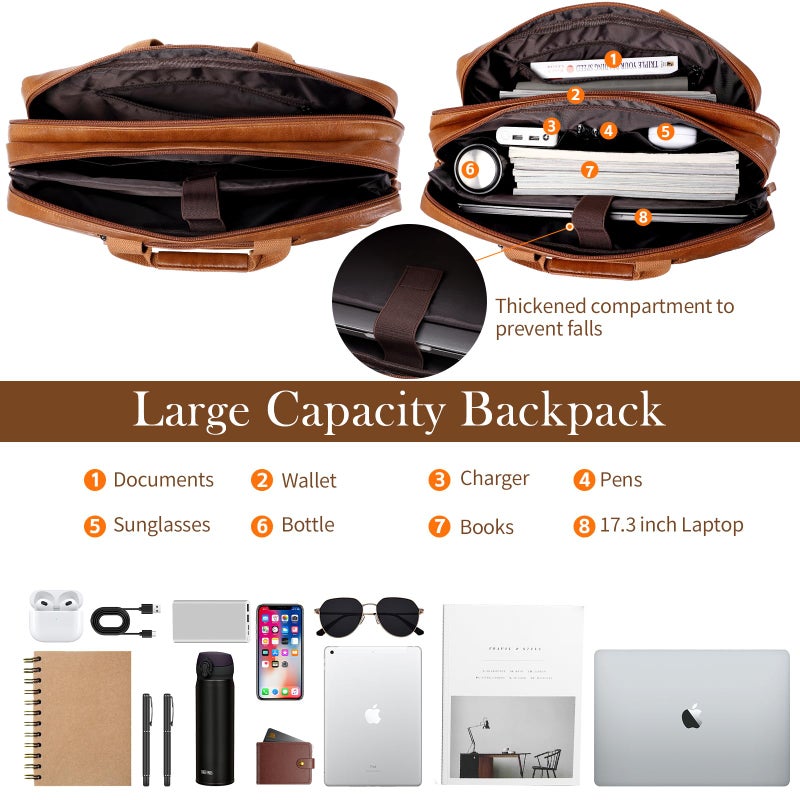 Stuery Faux Leather Messenger Bag for Men | 17-17.3 Inch Leather Mens Laptop Bag Leather Briefcasen Convertible Backpack 3 in 1 Computer Handbags Work Bag Shoulder Crossbody Bag Office | Vintage Brown - Image 4