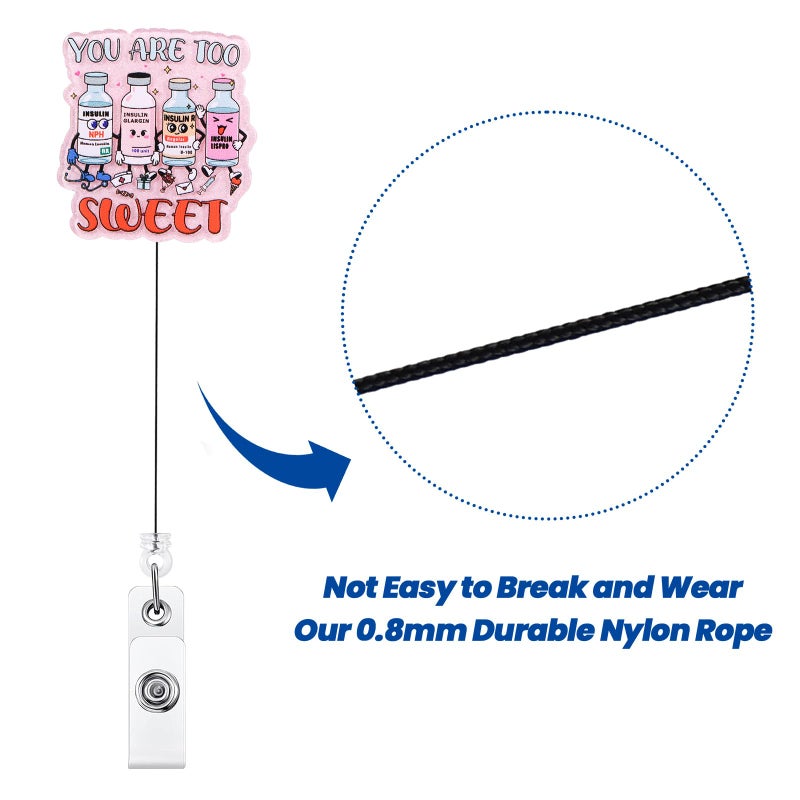BVIIE You Are Too Sweet Funny Badge Reel | Retractable Id Card Badge Holder | Name Medical Badge Clip For Endocrinology Doctor Nurse Rn Cna Ma Lpn Phlebotomist Diabetes Educator Nutritionist | Nurse Gifts - Image 5