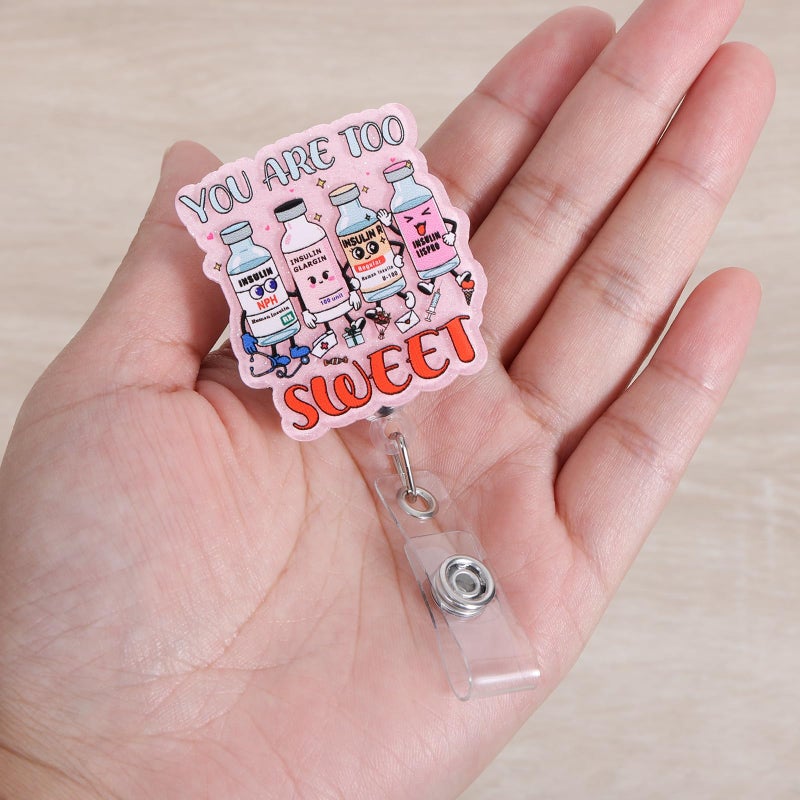 BVIIE You Are Too Sweet Funny Badge Reel | Retractable Id Card Badge Holder | Name Medical Badge Clip For Endocrinology Doctor Nurse Rn Cna Ma Lpn Phlebotomist Diabetes Educator Nutritionist | Nurse Gifts - Image 3