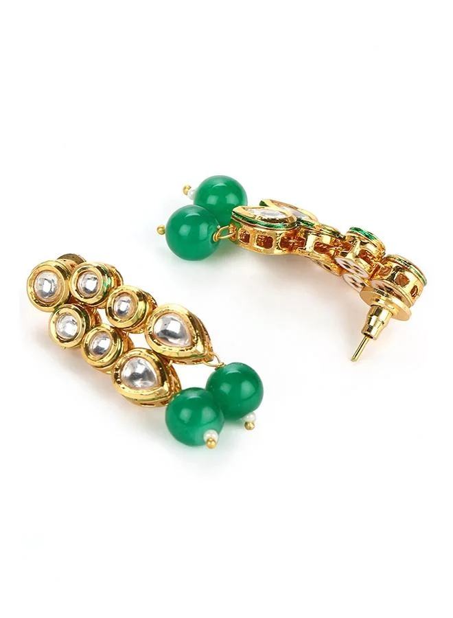 VOYLLA Kundan Elegance Teardrop Stones with Green Beads Jewellery Set