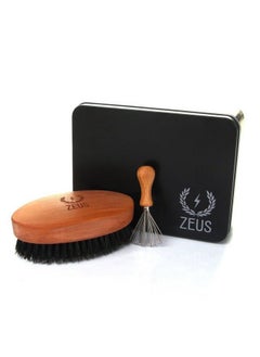 Zeus 100% Firm Boar Bristle Beard Brush Militarystyle Brush Gift Set With Brush Cleaner And Tin! (Firm Bristles) Q91  - Image 1