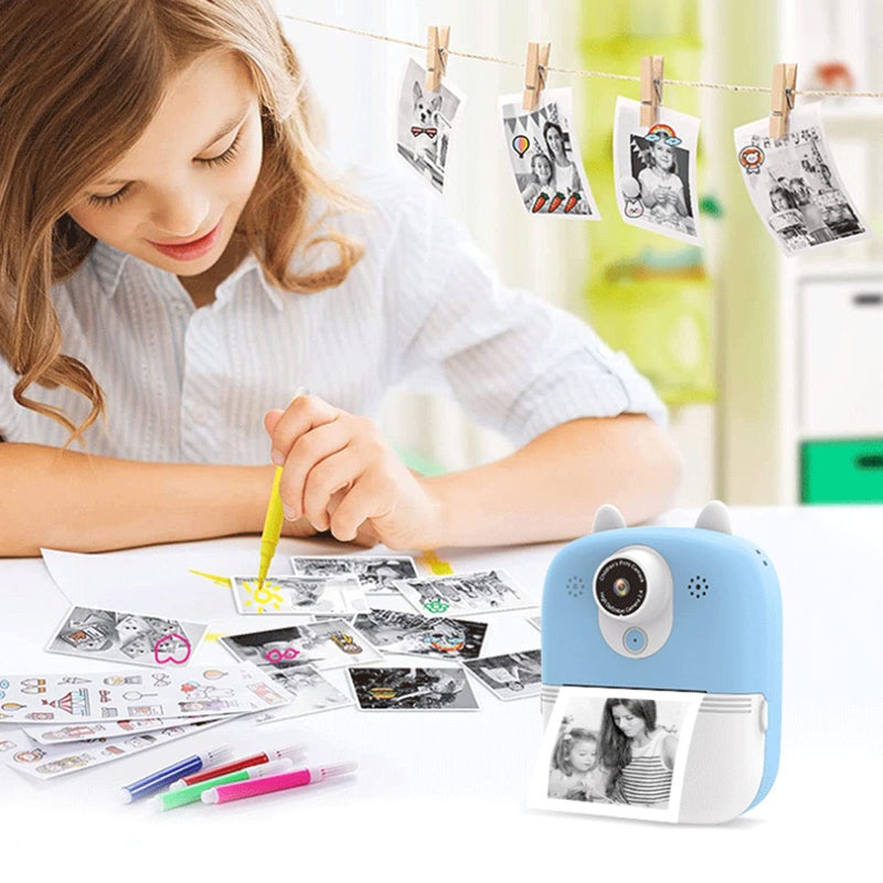Digital Print Camera: Sky-blue, 24MP HD 1080P Video, One-button Operation - AI Face Recognition, Anti-blue Light Coating for Kids, Home Play, Holiday Gifting - Image 4
