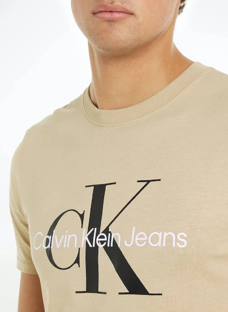 Calvin Klein Jeans Men's Slim Monogram T-Shirt - Cotton jersey, Beige