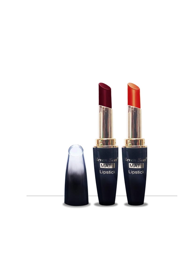 Seven Seas Seven Seas Cosmetics Makeup 4g Matte Lipstick Non Transfer  proff Combo Set of 2 Color  maroon orange  - Image 1