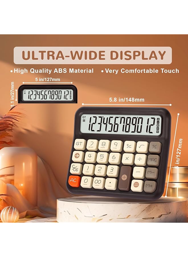 إيروريكس آلة حاسبة ميكانيكية أساسية قديمة، 12 رقمًا، شاشة LCD كبيرة للحياة اليومية والعمل المكتبي الأساسي والمدرسة والاستخدام المنزلي، لون بني - Image 4