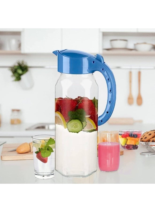A colorful, Turkish-style pitcher to brighten up your home! Large size. Elegant design, perfect for serving juice! It will be a wonderful addition to your guest kitchen. Glass pitcher with a plastic lid and silicone rim. - Image 1