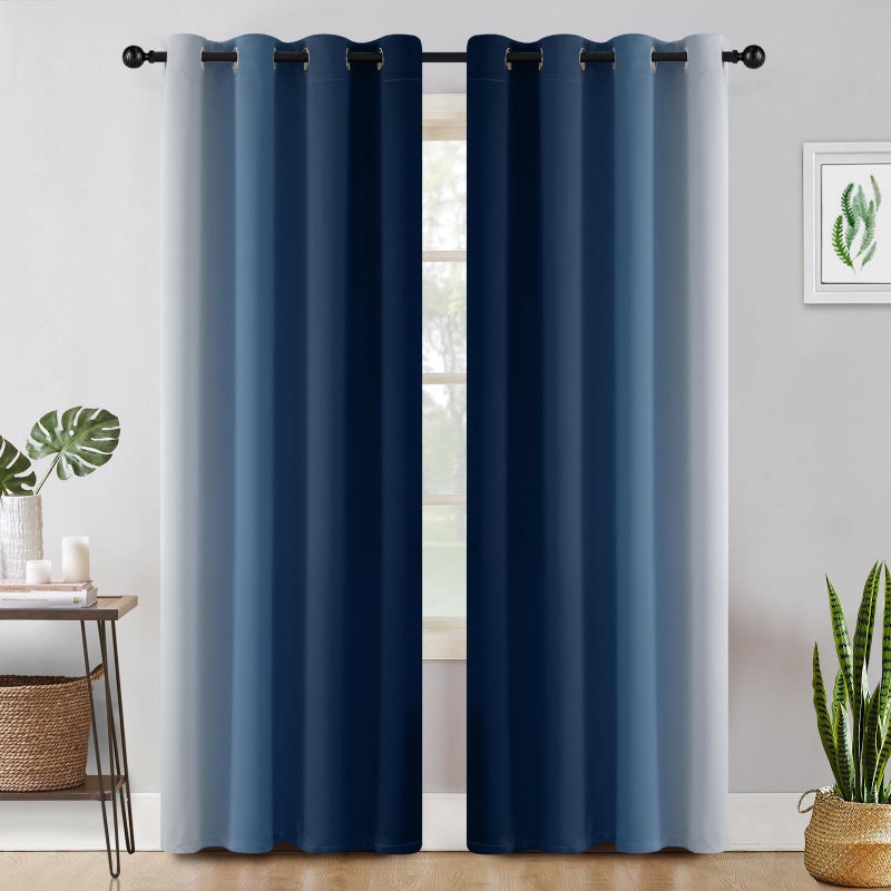 COSVIYA Blackout Curtains & Drapes Ombre Navy Curtains 90 inches Long 2 Panels  Room Darkening Light Blocking Grommet Gradient Insulated Thermal Window Curtains for Bedroom/Living Room 52x90 inches - Image 2