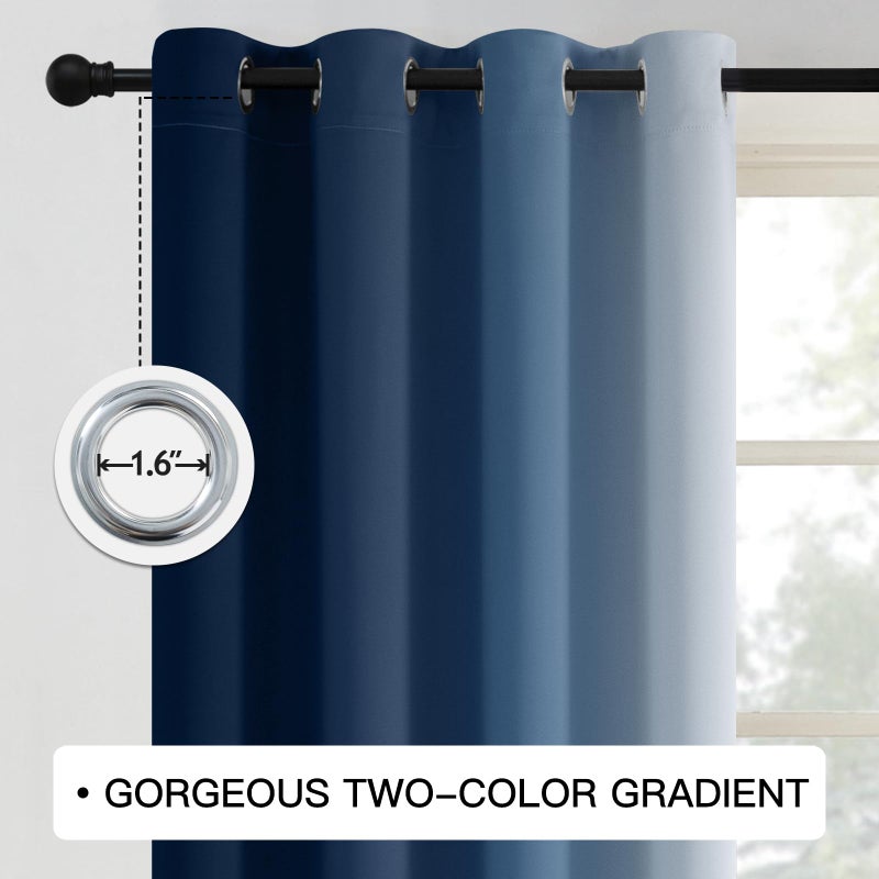COSVIYA Blackout Curtains & Drapes Ombre Navy Curtains 90 inches Long 2 Panels  Room Darkening Light Blocking Grommet Gradient Insulated Thermal Window Curtains for Bedroom/Living Room 52x90 inches - Image 3