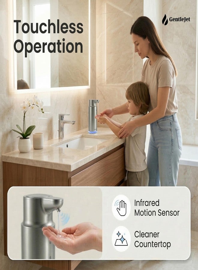 GentleJet CrystalJet Automatic Liquid Soap Dispenser - Touchless Sensor, Stainless Steel, USB-C Rechargeable, Waterproof Kitchen & Bathroom Countertop Soap Dispenser, 300 ml - Image 4