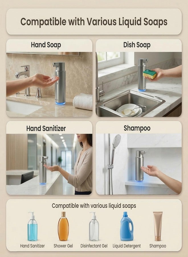 GentleJet CrystalJet Automatic Liquid Soap Dispenser - Touchless Sensor, Stainless Steel, USB-C Rechargeable, Waterproof Kitchen & Bathroom Countertop Soap Dispenser, 300 ml - Image 5